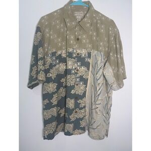 Boca Classics Mens XL 100% Silk Short Sleeve Button Down Shirt Floral Patchwork